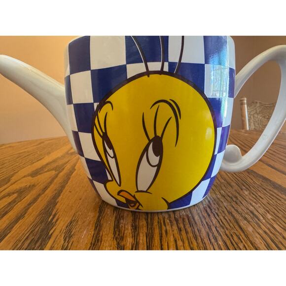 Vintage Looney Tunes 1996 Tweety Bird Porcelain Teapot Checkered Y2k - Picture 2 of 6